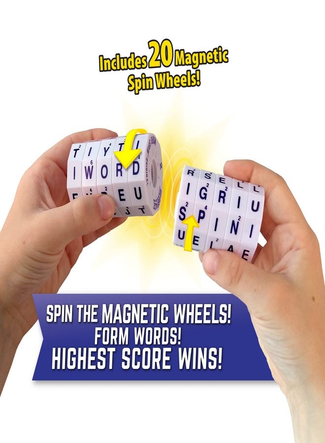 جيو سبيس لعبة Geospace Word Spin Deluxe Family Edition للكبار والصغار - لعبة الكلمات المغناطيسية الحائزة على جوائز مع 20 عجلة دوارة مغناطيسية، ومؤقت، ولوحة تسجيل النقاط - مثالية لحفلات أعياد الميلاد وليالي الألعاب الممتعة! - Image 3